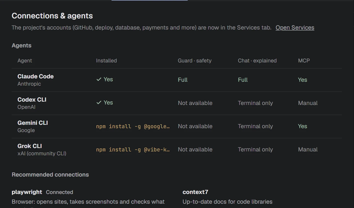 NAP screenshot: agents and connections