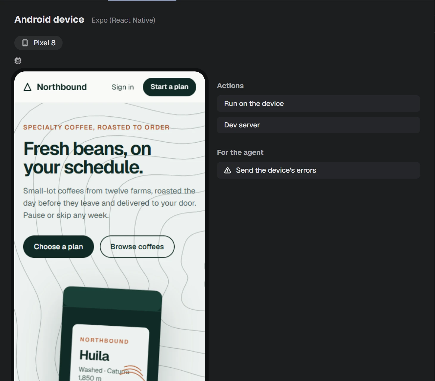 NAP screenshot: the app on an Android device