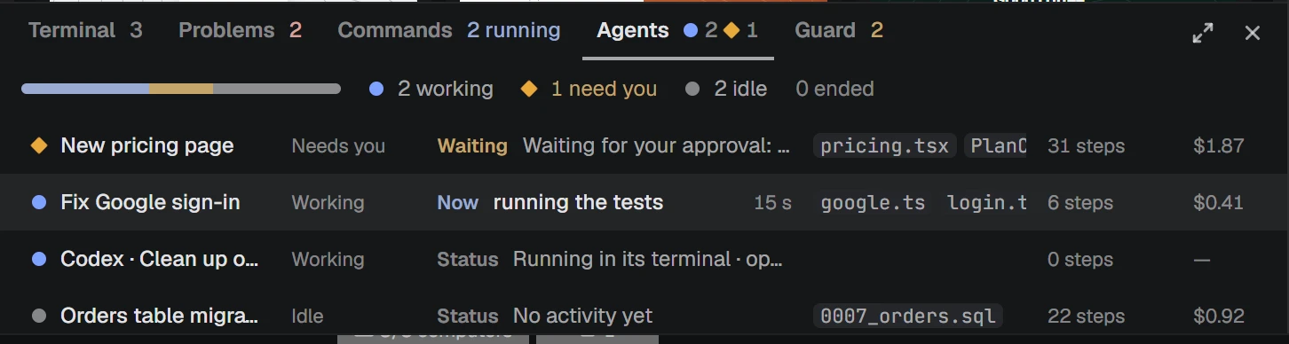 NAP screenshot: each agent's current step