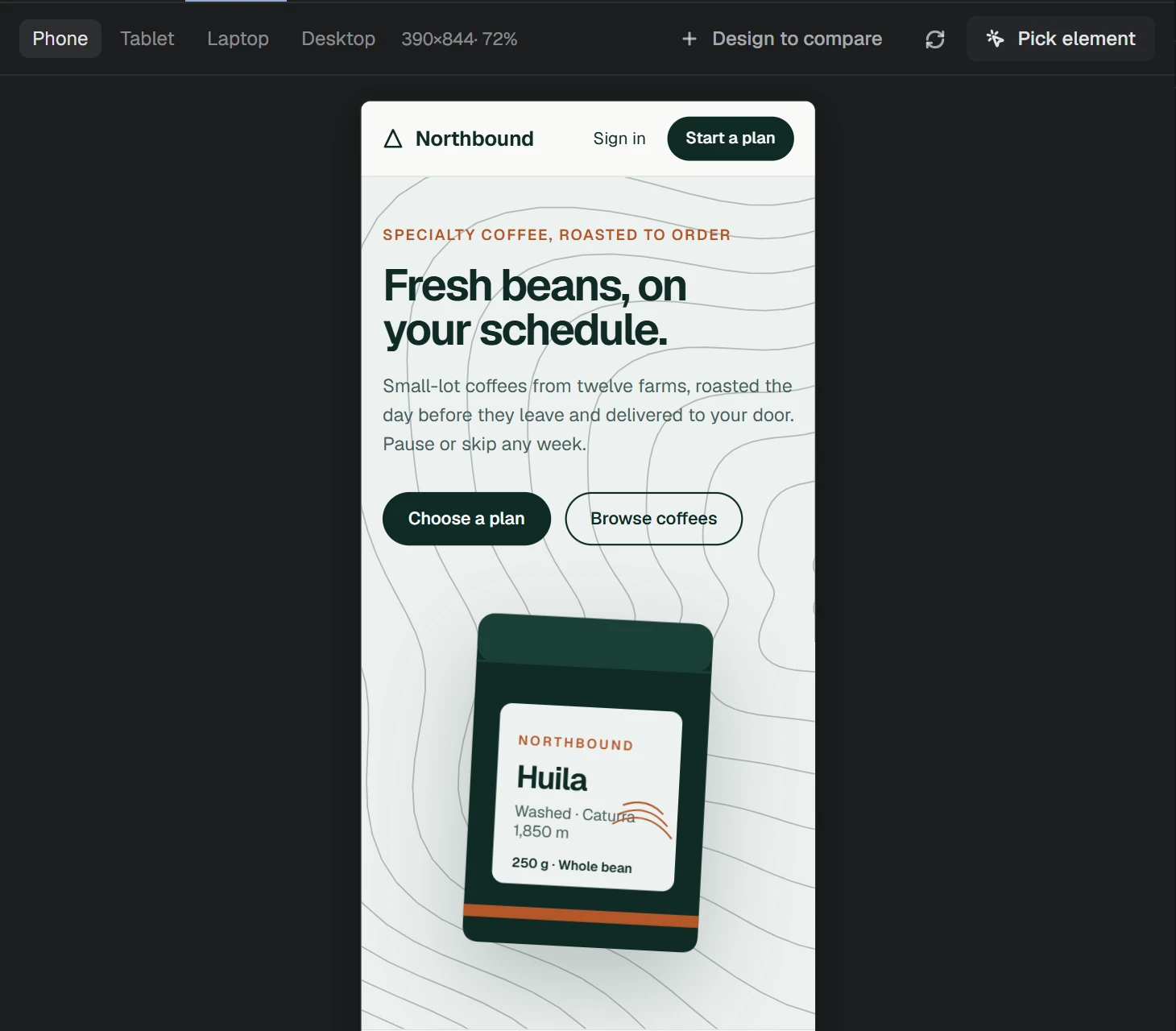 NAP screenshot: the studio showing the project's site on a phone