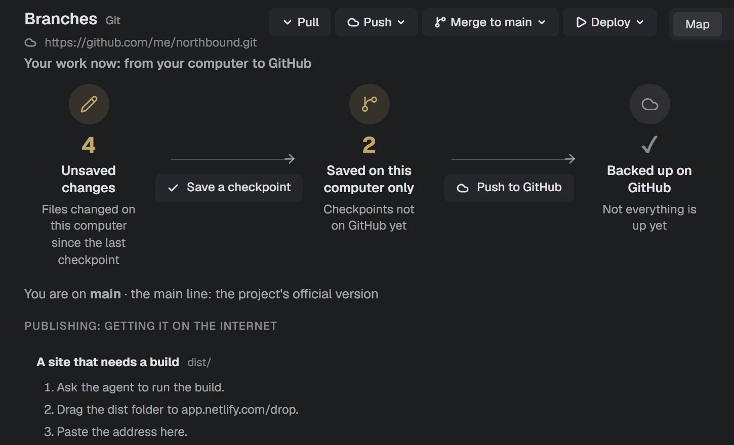 NAP screenshot: tasks and branches on a map