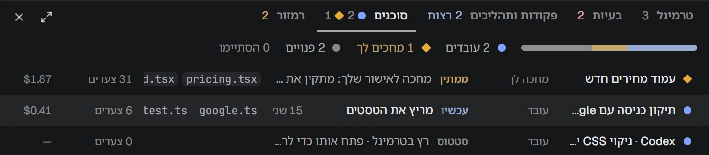 צילום מסך של NAP: הצעד הנוכחי של כל סוכן
