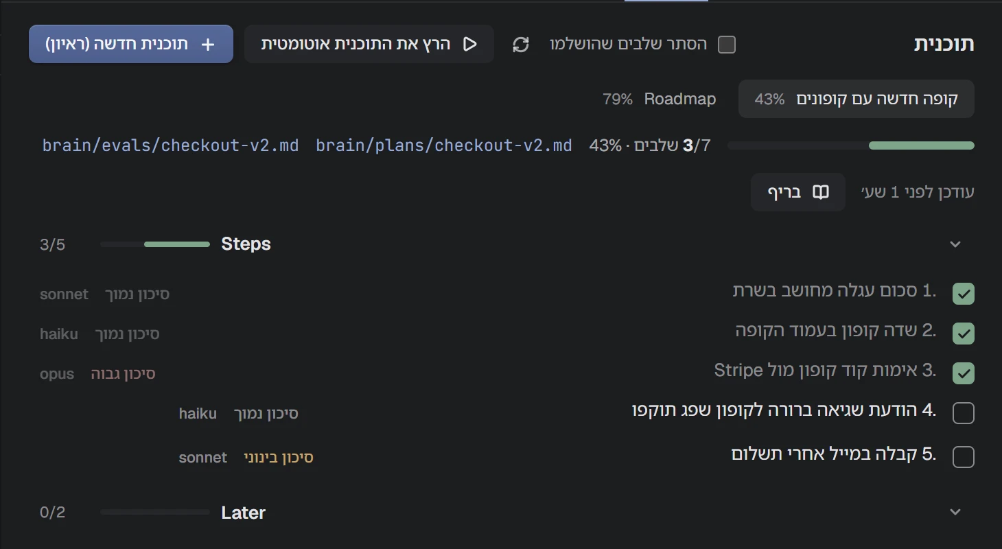 צילום מסך של NAP: תוכנית עם צעדים וסיכון